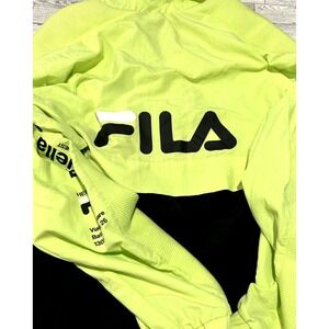 Fila Gus Long‎ Sleeve Half Zip Lightweight Track Jacket Neon Green Mens LARGE